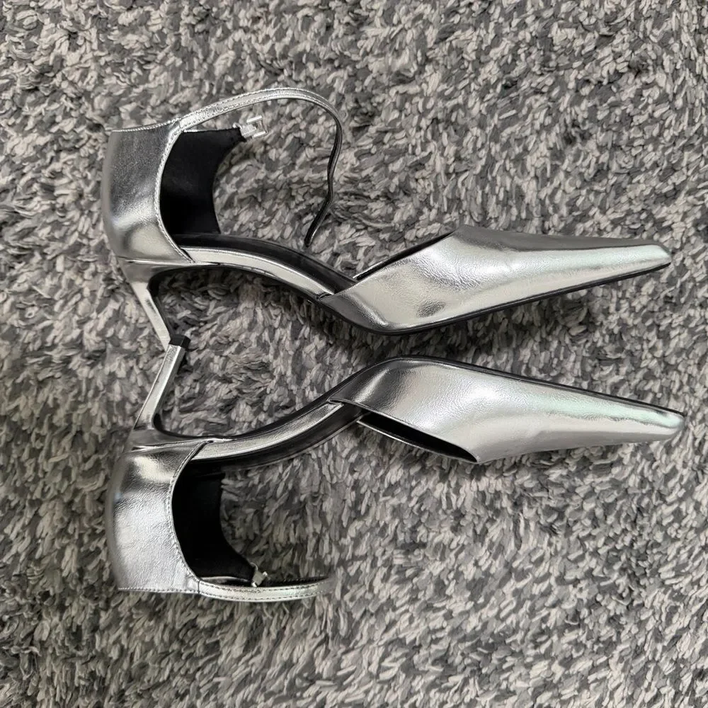 Zara Silver Women's Ankle Strap Heels Size 41/10 - Picture 6 of 9